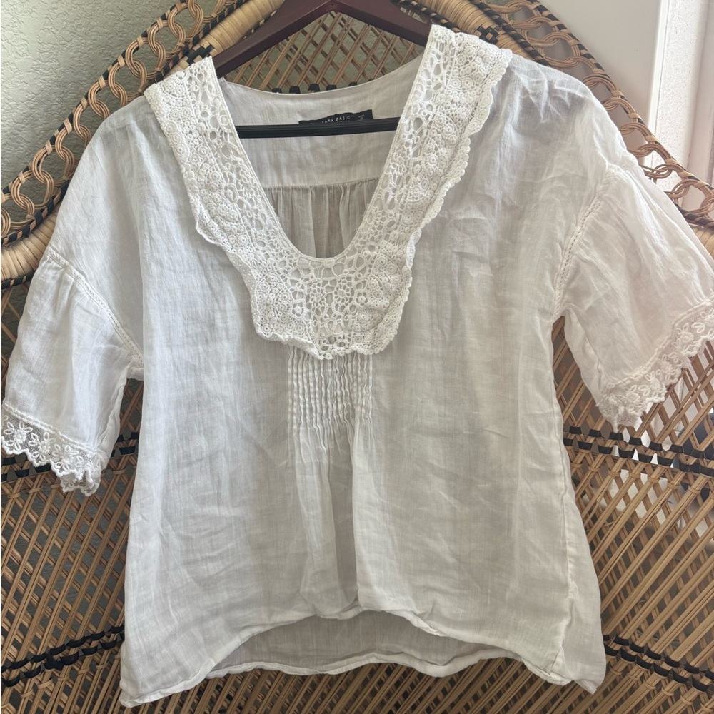 Zara Cream Ruffled Short Sleeve Blouse